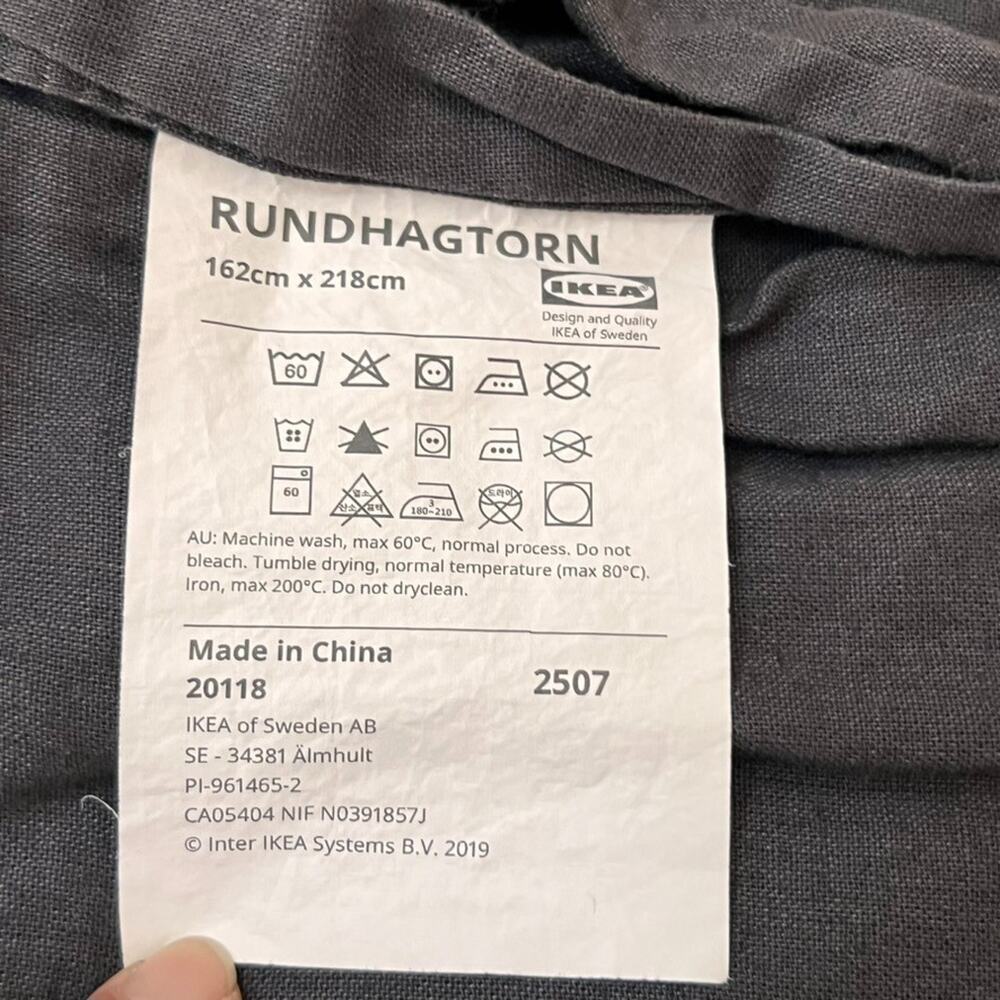 Ikea Rundhagtorn Twin Duvet Cover Dark Gray Linen Cotton Blend Snap Closure - Picture 6 of 10